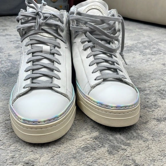 New P448 F22 Taylor Platform High Top Sneaker Side Zip Iridescent Strip Sz 42 - Picture 7 of 16